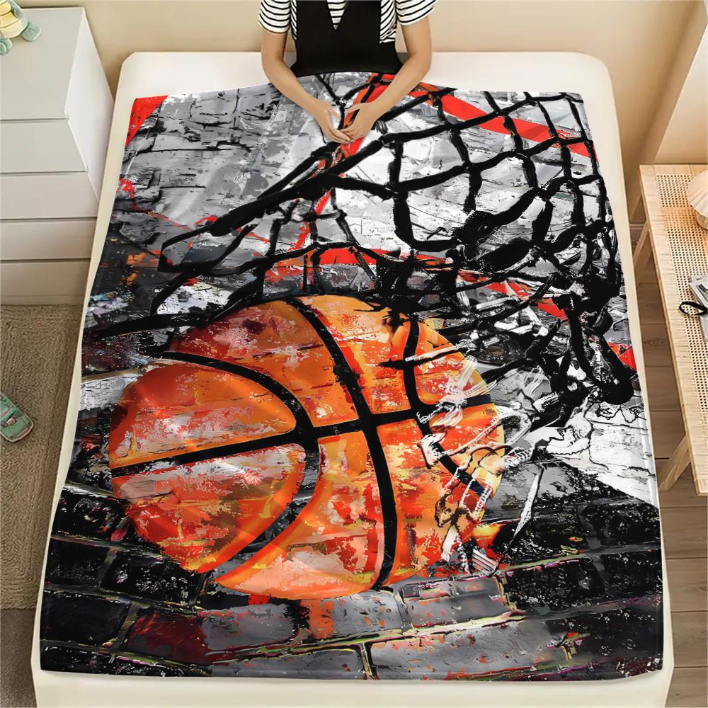 1Pc Basketball Print Flannel Blanket, High quality Comfortable for All Seasons, Home Decor, Warmth and Comfort, Perfect for Christmas Gifts