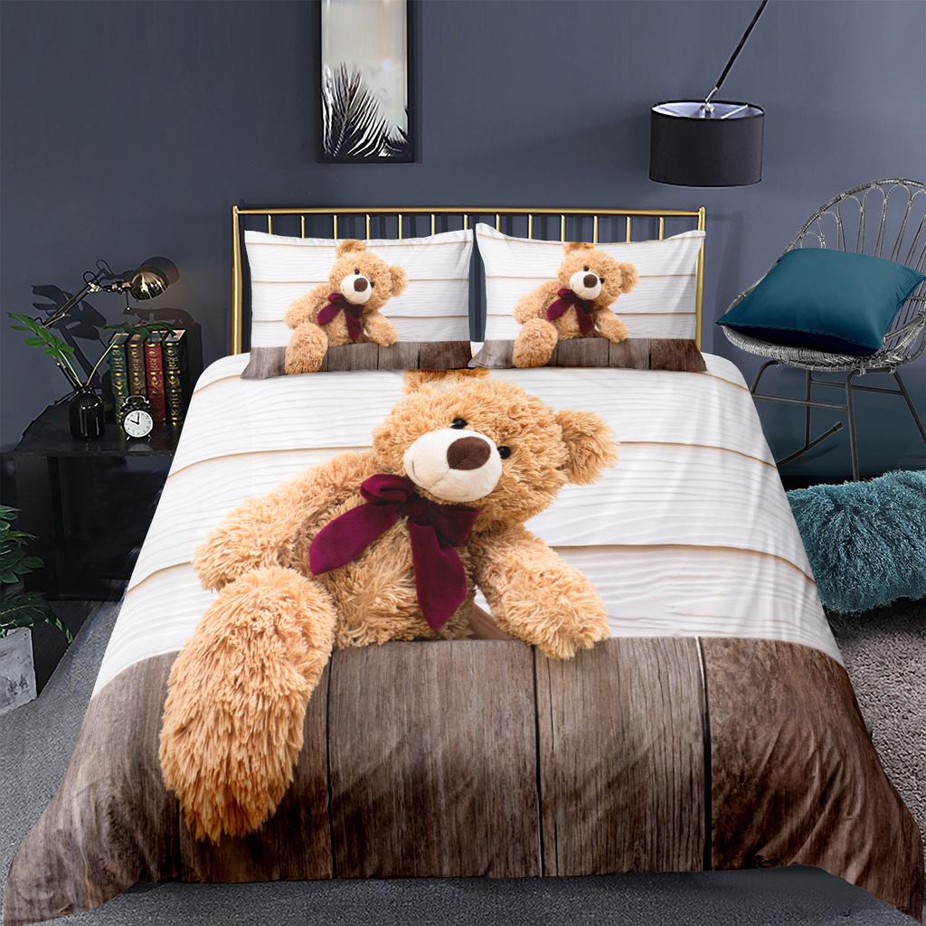 Cartoon Teddy Bear Duvet Cover 3d Printing Comforter Bedding Set For Kid Adult King Size Simple Quilt Bed Set Cute Linenin