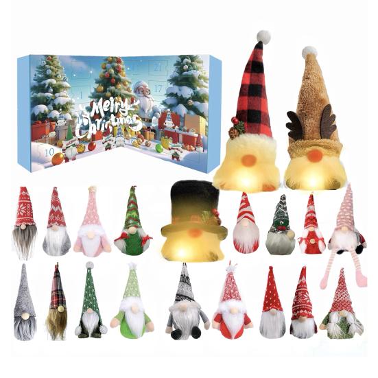 Гном Адвент-календари 2025 24 дня Рождественский календарь обратного отсчета с 24 коллекционными фигурками Светящиеся гномьи украшения для домашнего декора