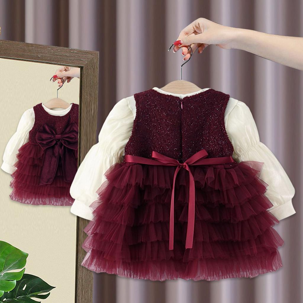 Детская одежда Весна и Осень Комплект платья для девочек Детская базовая футболка+жилет Платье Комплект из двух предметов Платье принцессы