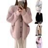 Women's Fuzzy Cardigan V Neck Button Down Oversized Fluffy Coat