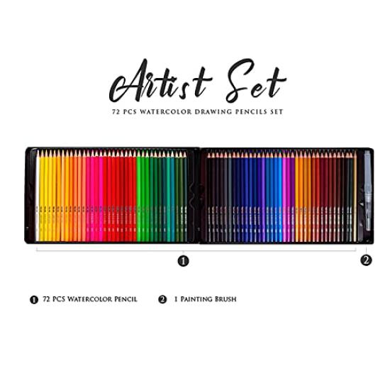 YOSOGO Watercolor for Watercolor in Aluminum Case Pencils, 72-Piece Set, Painting,