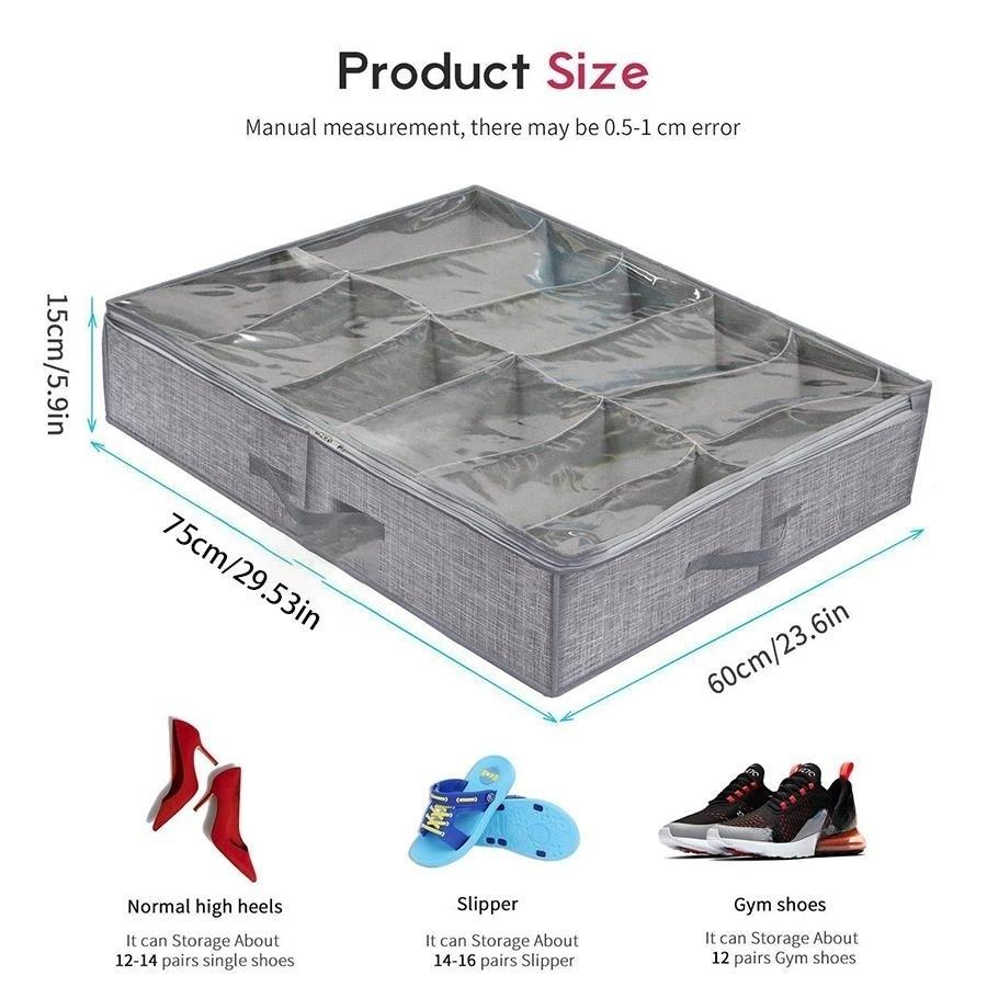 Under Bed Shoe Storage Organizer 1 Piece - Holds 12 to 16 Pairs Breathable Foldable with Transparent Window for Easy Viewing