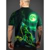 Men's Green Wolf 3D Printed T-Shirt Casual Short Sleeve Crewneck Top Cool Glowing Moon Animal Graphic Tee Trendy Streetwear Summer Fashion Clothes