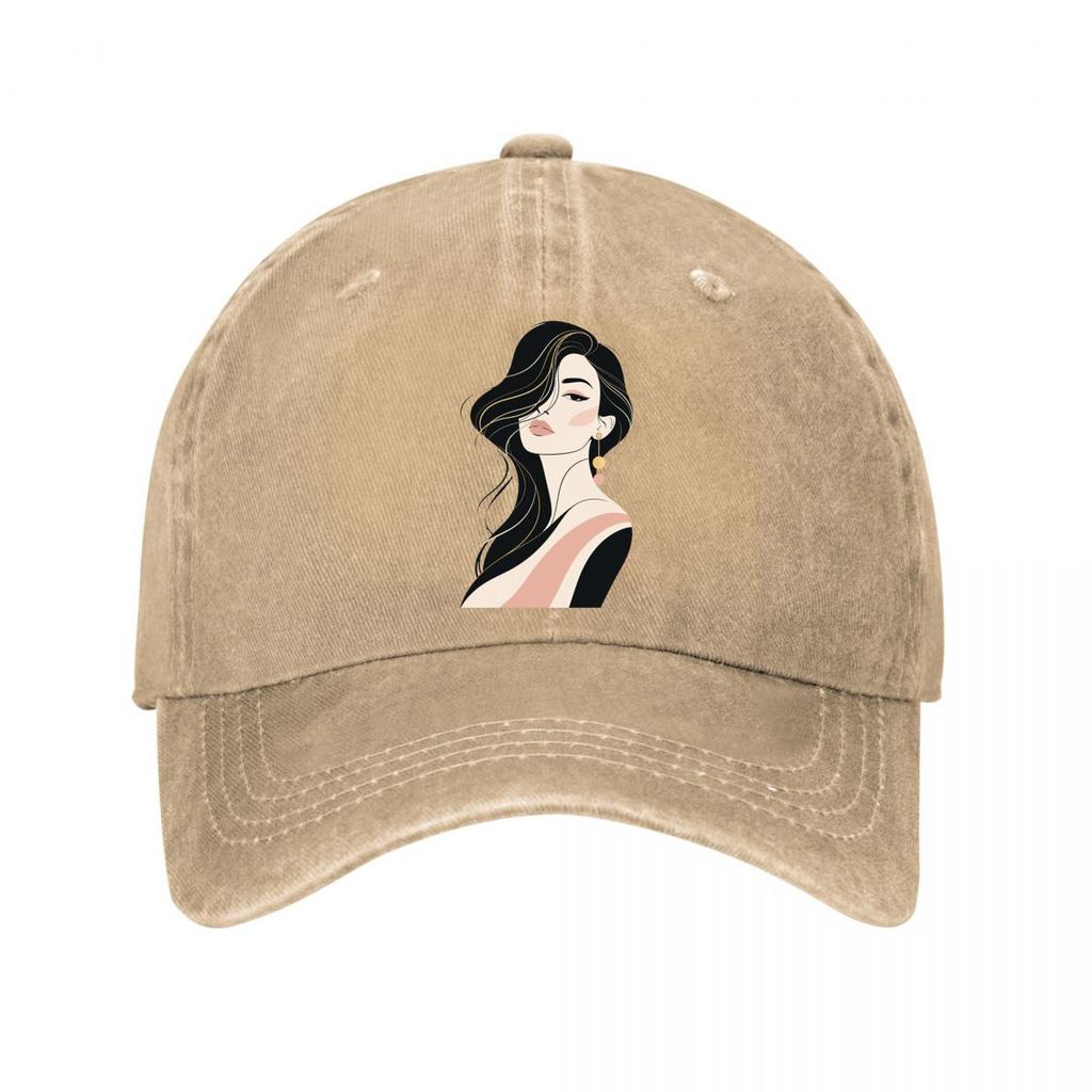 Modern Feminine Beauty Line Art Port New Vintage Washed Cotton Baseball Cap Sun Hats