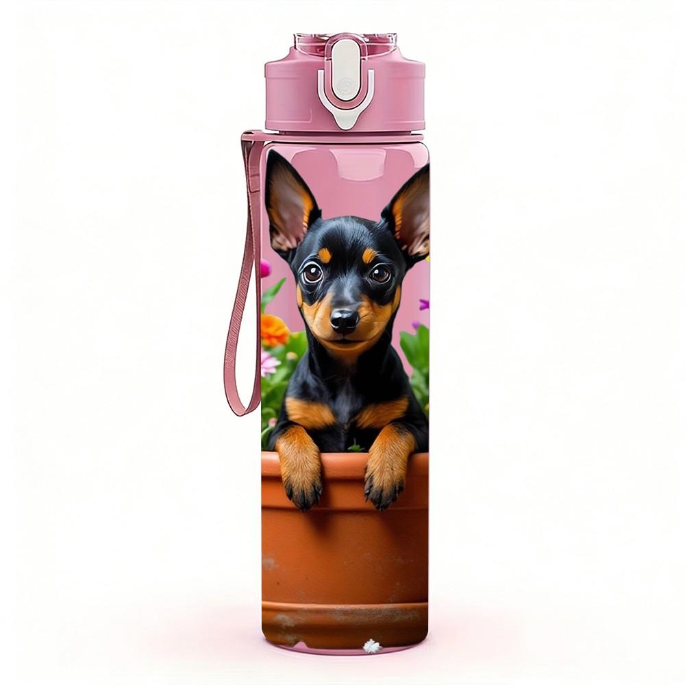 1PC Potted Flower Terrier Dog Print 750ml Color Plastic Sports Water Bottle Leakproof Flip Straw Lid Suitable for Sports Office Home Use