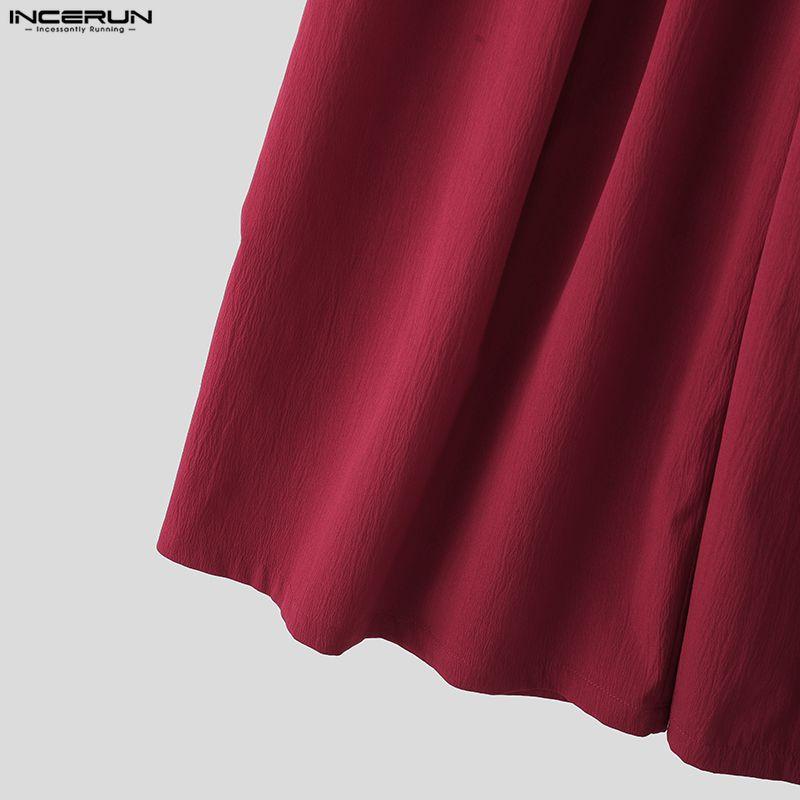 INCERUN Мужские повседневные эластичные брюки с высокой талией, длинные широкие брюки-кюлоты