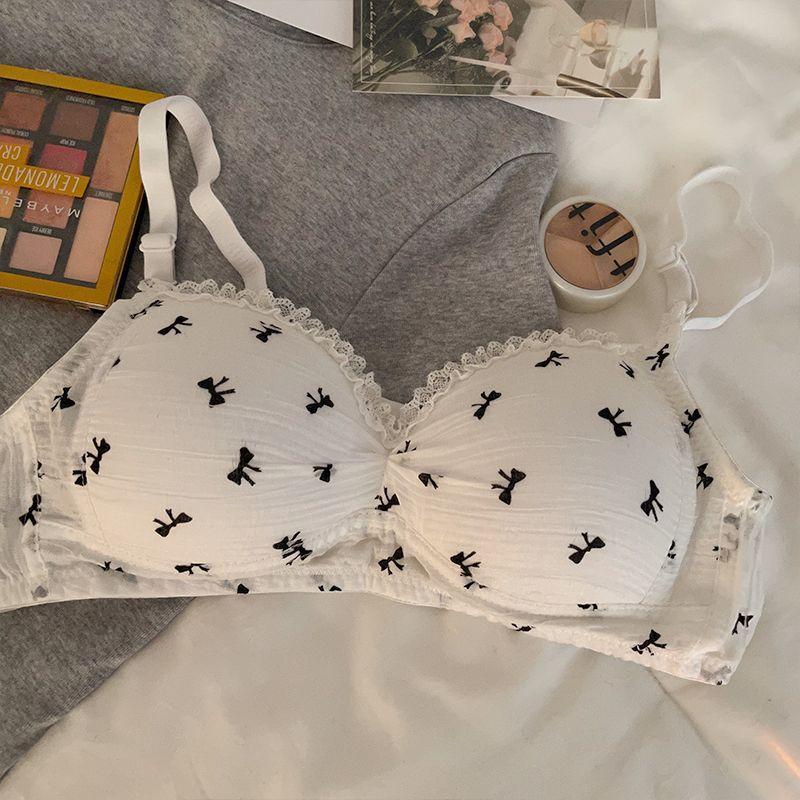 Girls Cute Black White Bras Butterfly Pattern Underwear Simple Lingerie For Female Bras