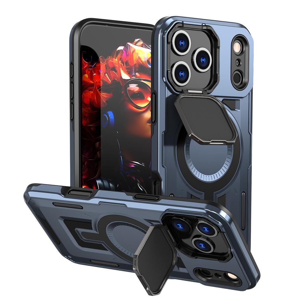 For IPhone 11 12 13 14 15 16 17 Pro Max Air XR 16E 16 Plus Lens Cover Bracket Wireless Charging Magnetic Back Cover Phone Case