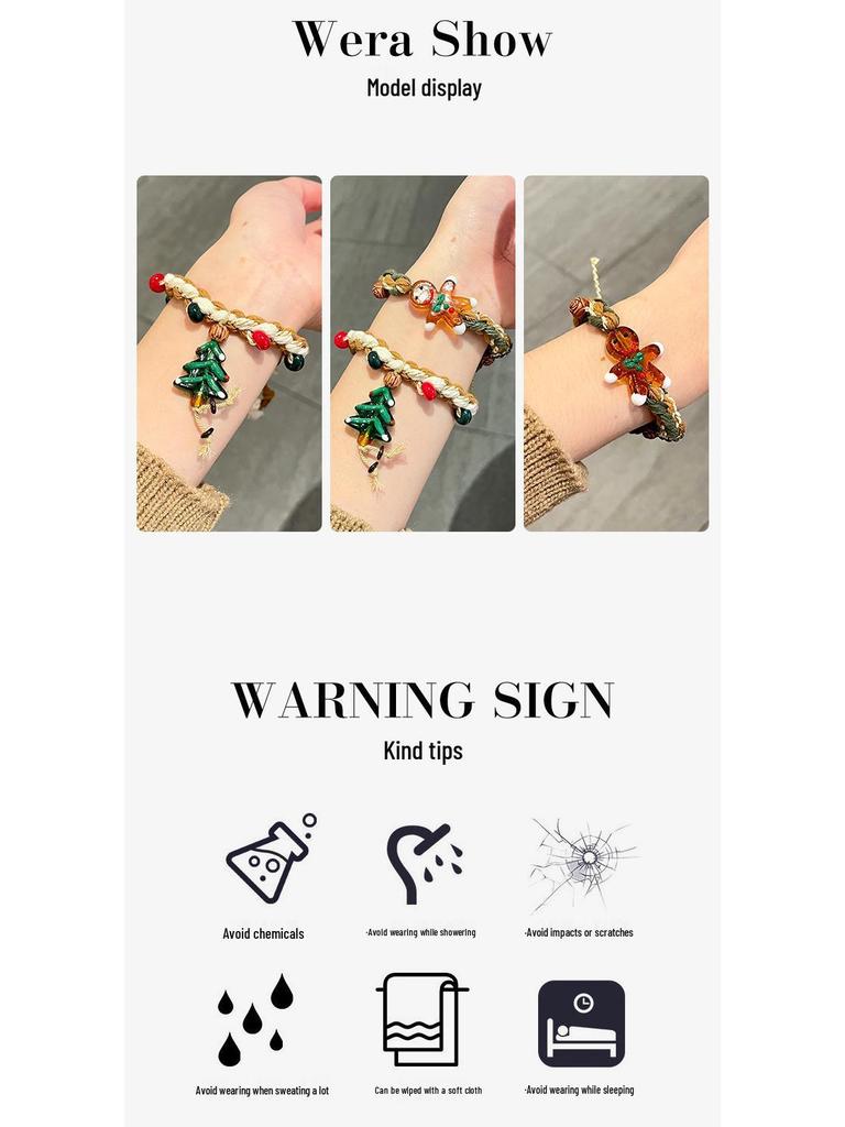 Браслет «Пряничный человечек» на рождественскую елку: Милый мультяшный плетеный шнурок для девочек - Ретро и универсальное украшение для рук