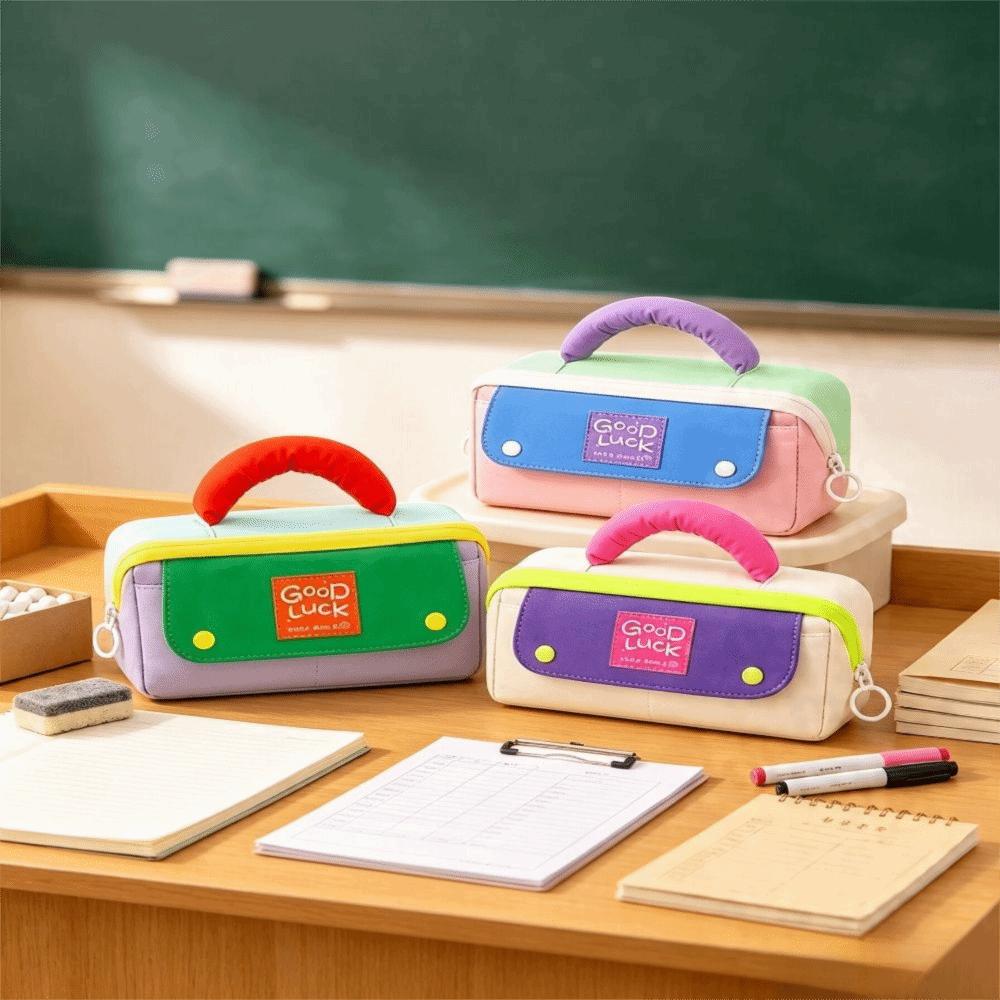 Multi-pocket Pen Bag Print Stationery Bag Handheld Pencil Case Travel Toiletries