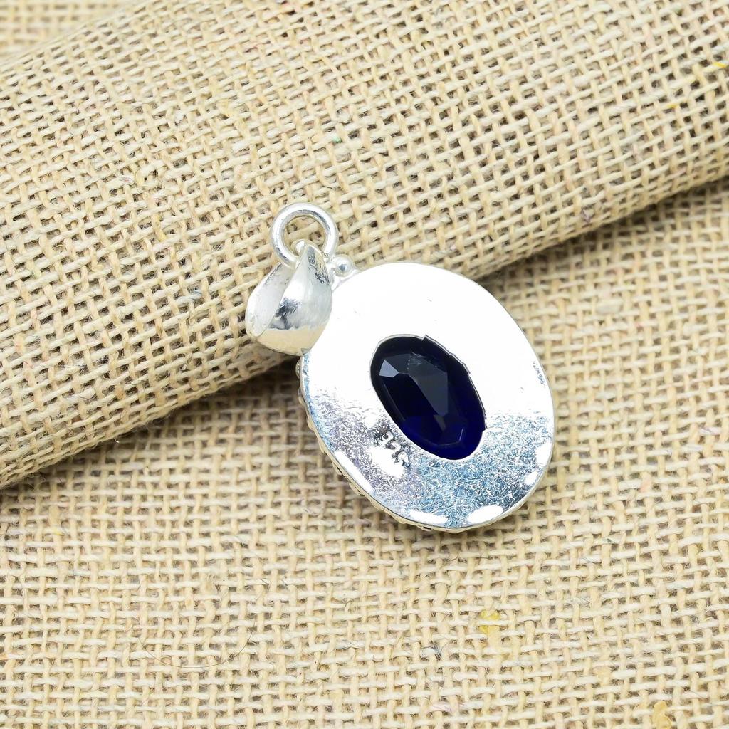 Синий сапфир, выращенный в лаборатории драгоценный камень, 925 пробы стерлингового серебра, кулон ручной работы на День благодарения
