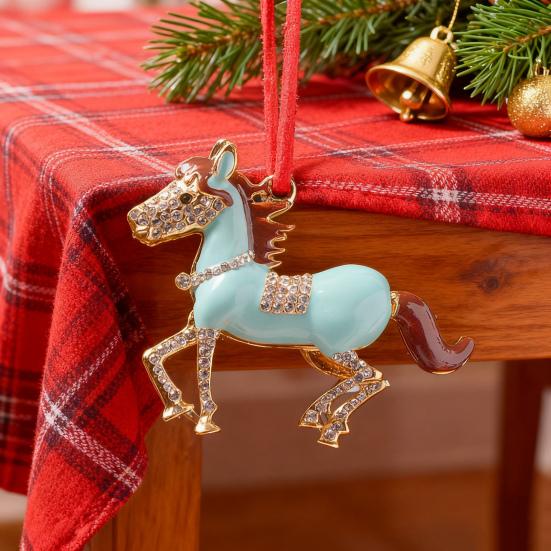 Пони Рождественское украшение Страз Зодиакальная Лошадь Подвеска для украшения елки Сверкающий Праздничный Шарм Удача Лошадиная Тема Украшение