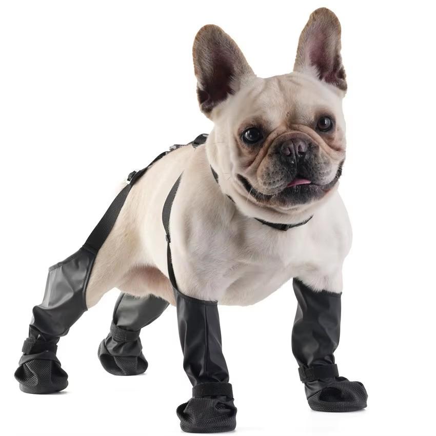 Cute and Classic Waterproof Leather Dog Paw Boot Leggings Modern Anti-Slip Outdoor Walking Shoes for Rainy Days