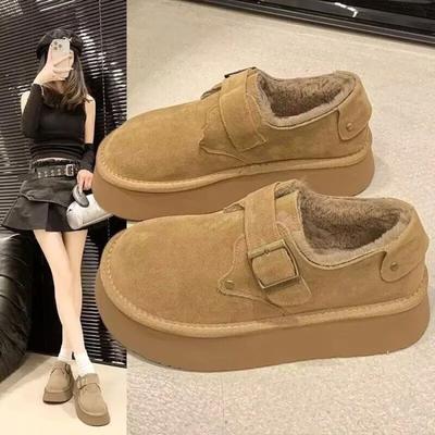 Женские бархатные туфли Boken на толстой подошве, новые зимние коричневые теплые сапоги-дутики на одной педали, хлопковые туфли