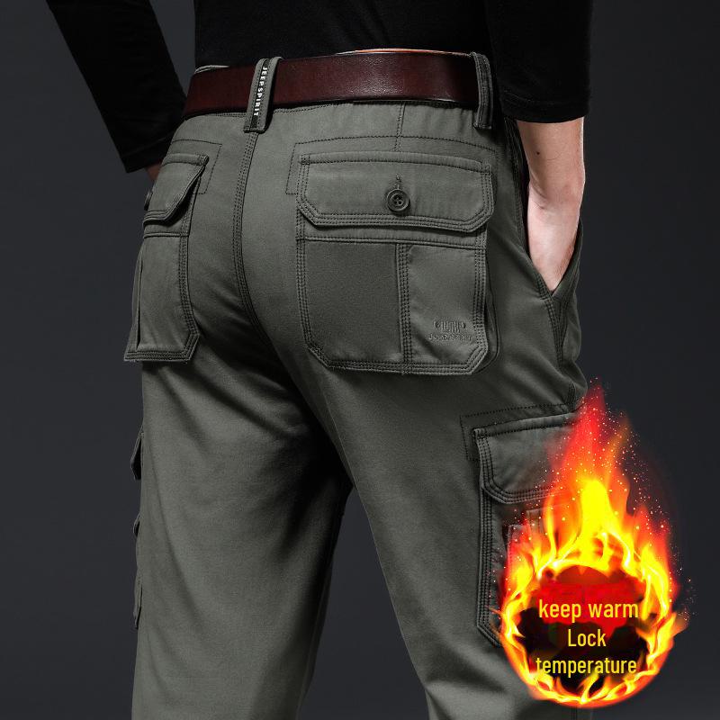 Мужские свободные прямые брюки с несколькими карманами для активного отдыха на открытом воздухе с толстым бархатом