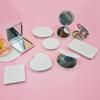 Compact White PU Two-Sided Handheld Folding Makeup Mirror