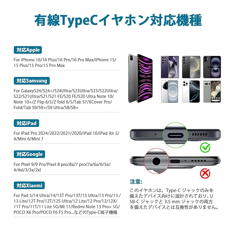 type c earphones wired microphone With remote control Compatible iPhone 16/iPhone 15/iPad pro/Macbook/Android smartphone Type-c earphones Canal type