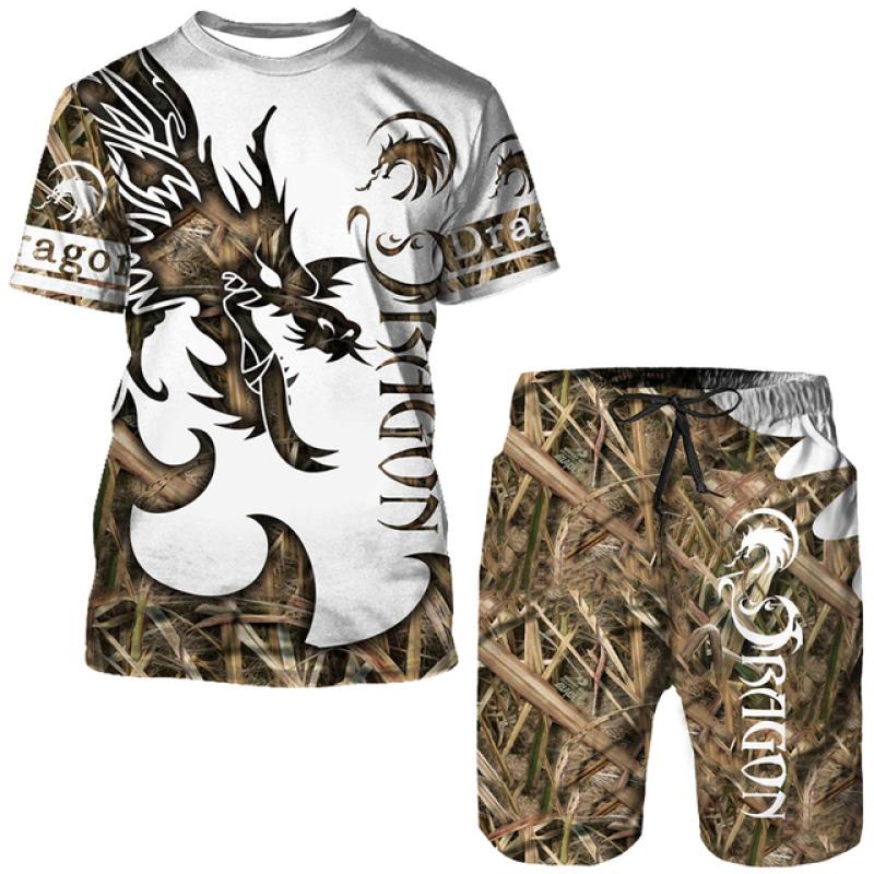 Мужская футболка/костюм с 3D принтом Flying Dragon Totem Art, летний крутой топ с короткими рукавами + шорты, комплект, готический спортивный костюм в стиле хип-хоп
