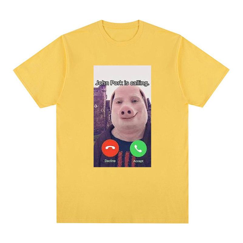 Джон Порк звонит, забавная футболка с ответом на звонок, юмористическая футболка со свиньей и мемом, графический дизайн, милые футболки большого размера для любителей животных