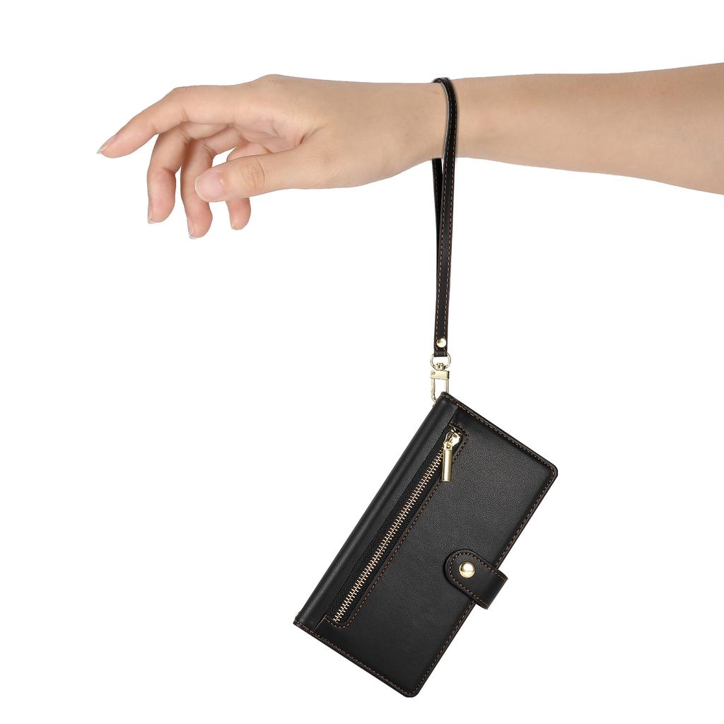 Для Samsung Galaxy S25 Ultra Чехол Кошелек с карманом на молнии Кожаный чехол для телефона с ремешками