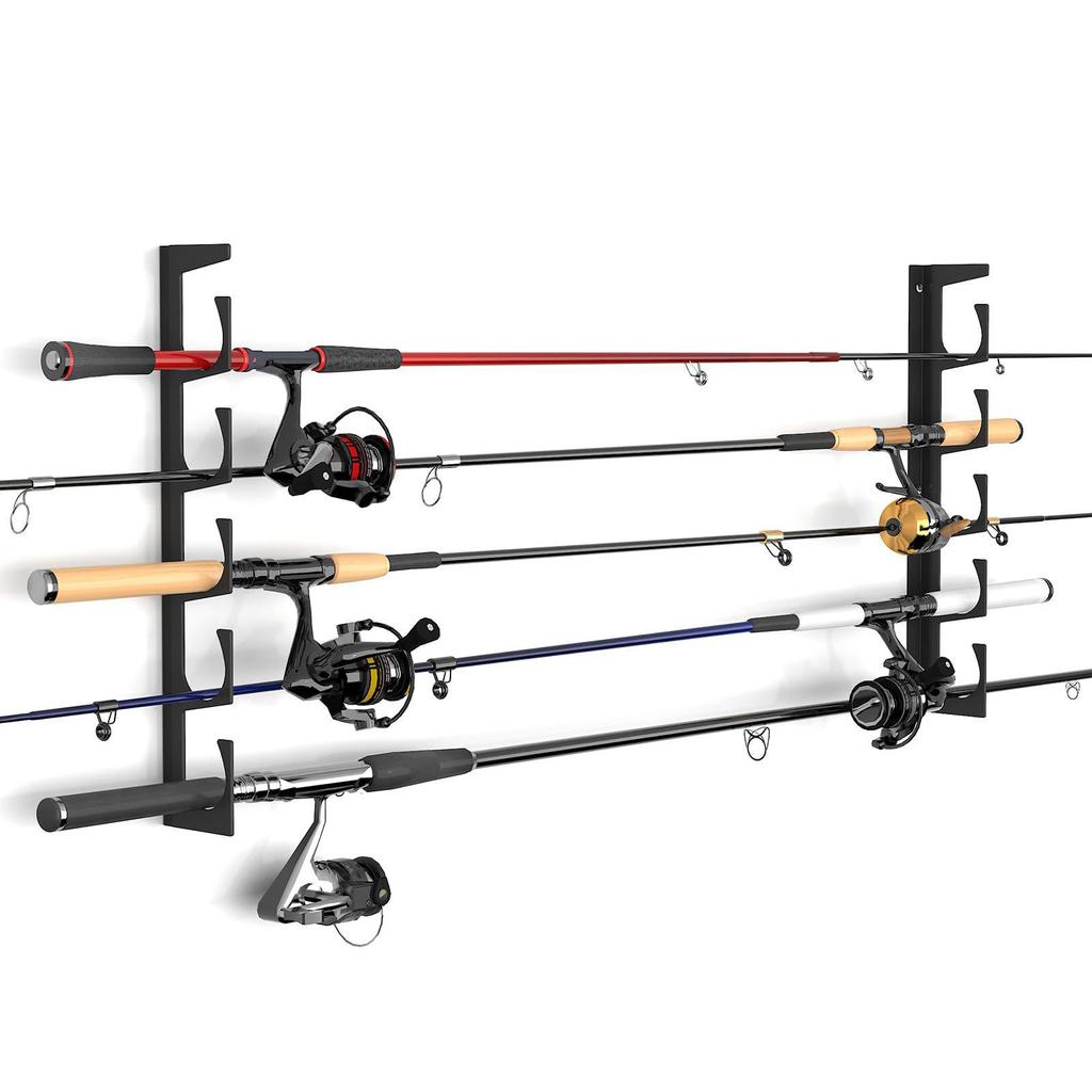 Horizontal 6-Rod Fishing Rod Holder Wall Mounted Fishing Poles Rack for Garage,Wall, Ceiling Rod Stand Easy Installation