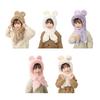 Children Hat with Bear Ear Decoration Solid Color Thickened Plush Warm Hat Scarf Set Kids Cold Weather Hat