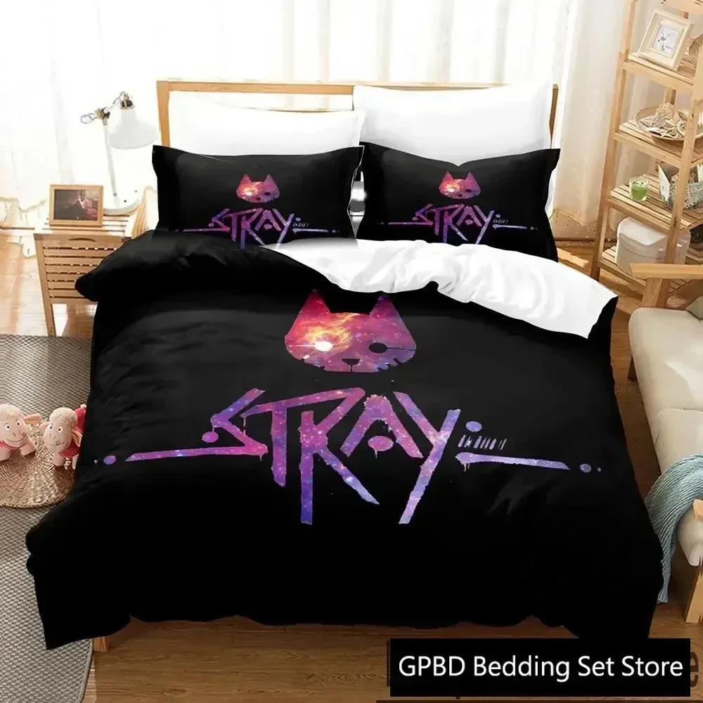 3D Печать Кот из игры Stray и Момо Комплект постельного белья Спальня Мягкое Современное Покрывало Удобный Пододеяльник Чехол для одеяла и Наволочка