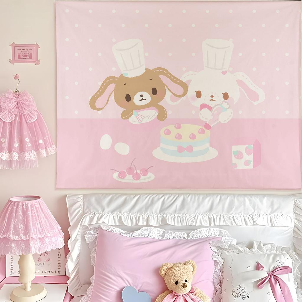 Sanrio Cartoon Theme Printed Tapestry Cute Cartoon Style Fantasy Background Home Decoration Girls Heart Printed Tapestry