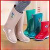 2025 Women's Non-Slip Waterproof PVC Rain Boots - Mid-Tube, Round Head, Thick Sole, Plus Velvet