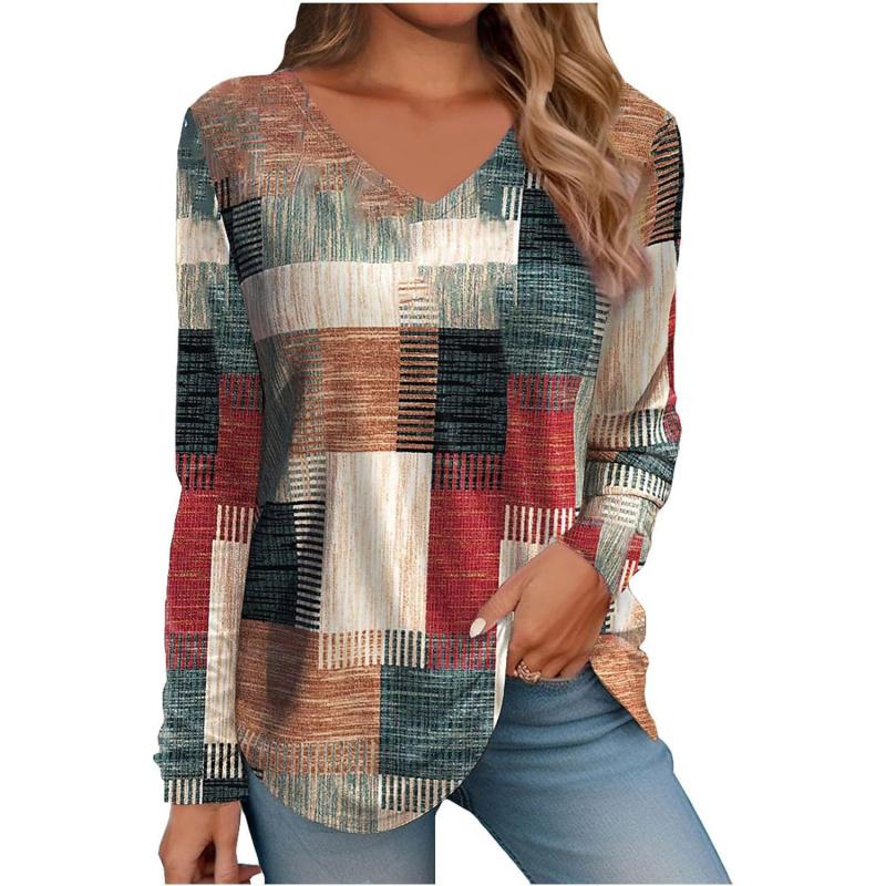 Женская футболка с V-образным вырезом и длинным рукавом с принтом V-образный топ