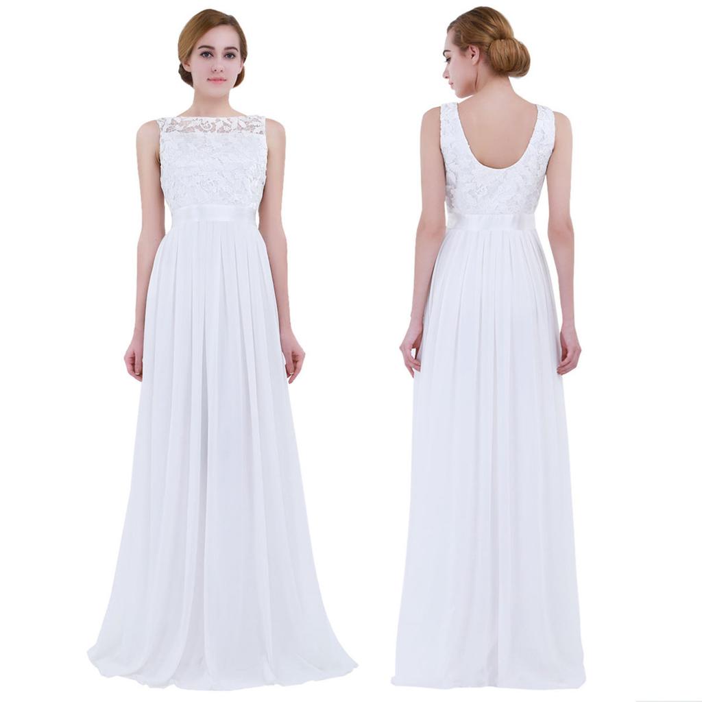 Women Ladies Embroidered Chiffon Bridesmaid Formal Dress Long Evening Prom Gown