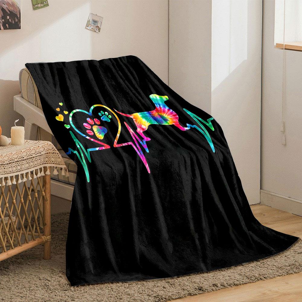 Colorful Dog and Paw Heartbeat Design print blanket soft and cozy perfect for the living room bed sofa or a nap,gift