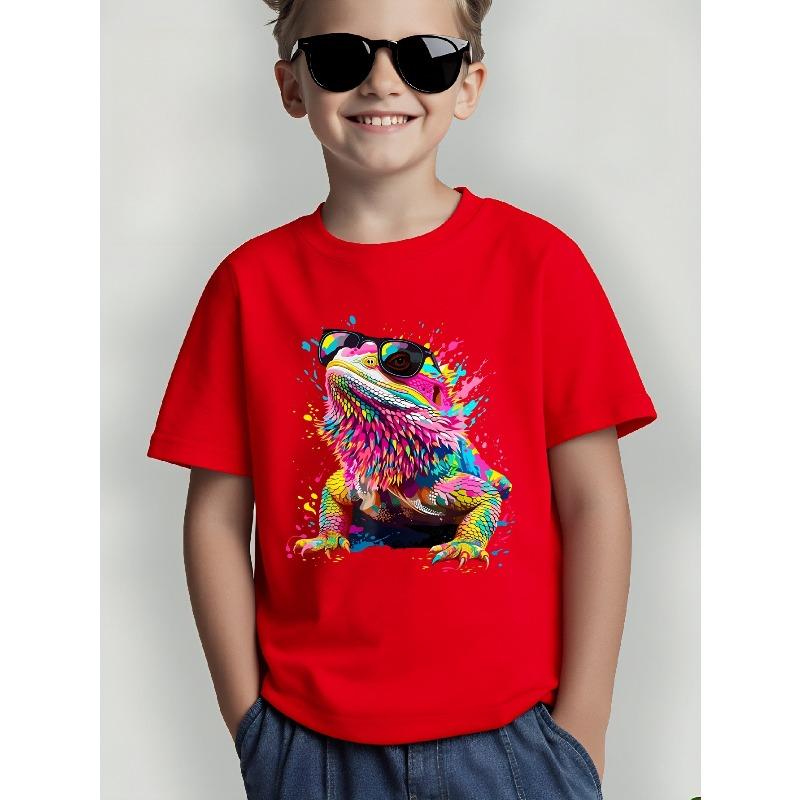 Boys Cool Lizard With Sunglasses Print Crewneck Short Sleeve Tee