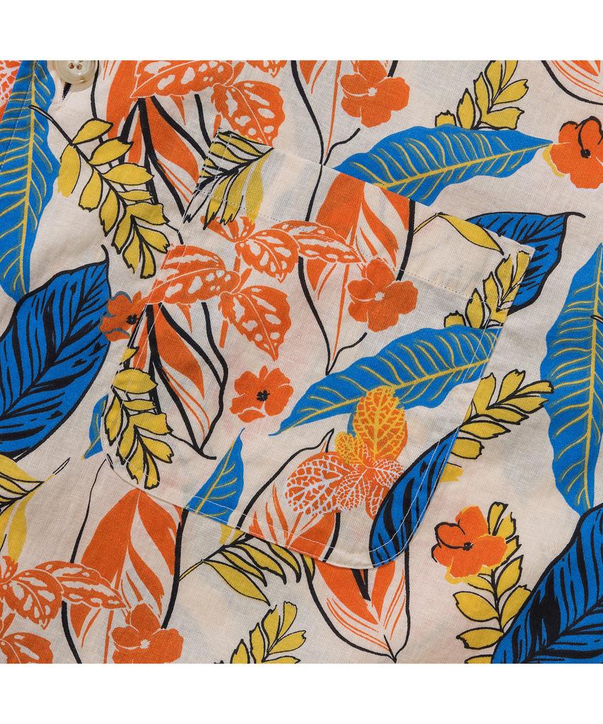 PRODESHIRT [Comfort] Tropical Flower Linen Camp Shirt (Orange)