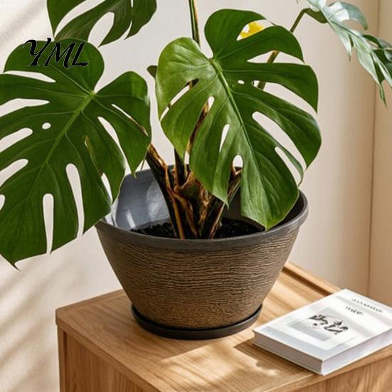Outdoor Garden Planter Resin Flower Planters, Vintage Plant Pot with Drainage Hole & Saucer, Lightweight Stable Container for Indoor Outdoor,