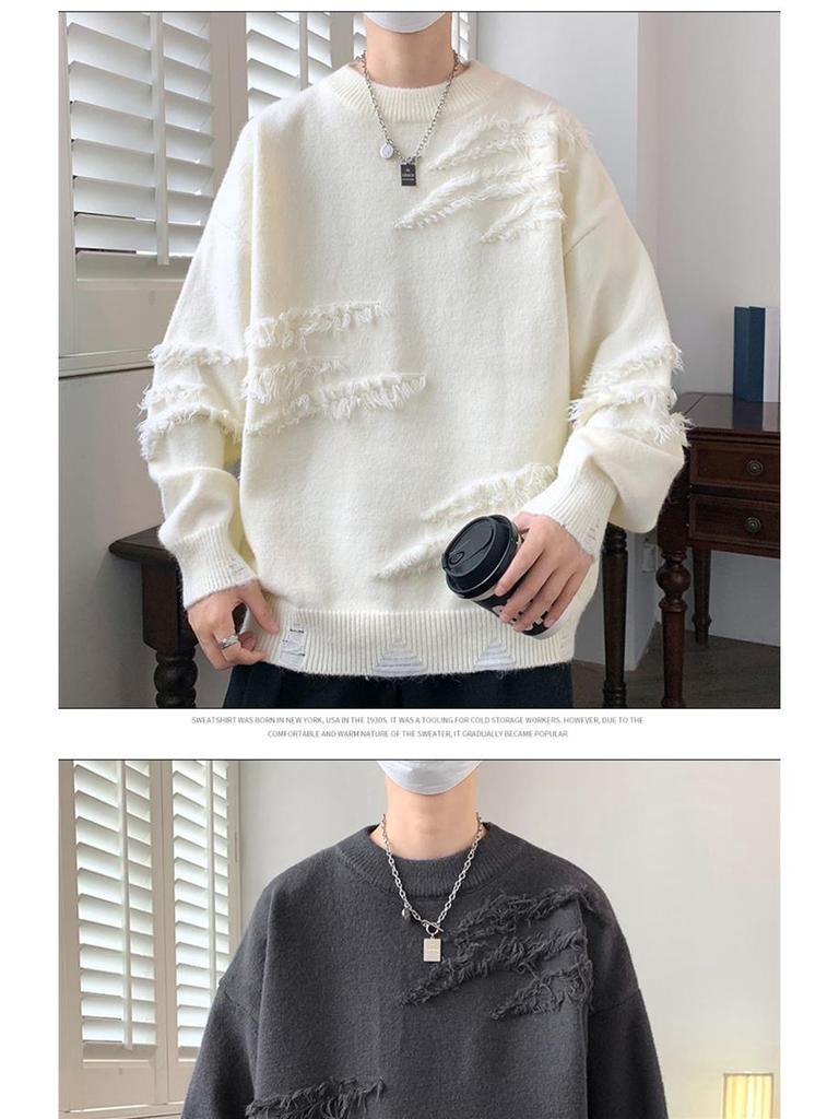 Autumn Winter Men's Solid Color Casual Knit Sweater - Stylish, Loose, Versatile.