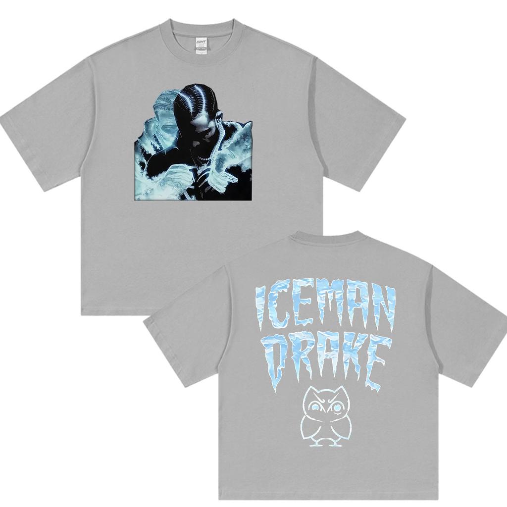 Футболка с мерчем альбома рэпера Дрейка "Iceman" Мужская Летняя Мода Готическая Одежда Y2K Футболка Свободная Оверсайз Хлопковая Футболка