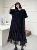 Black Mesh Patchwork Dress O-neck Loose Casual Female A-line Dress LYD1856