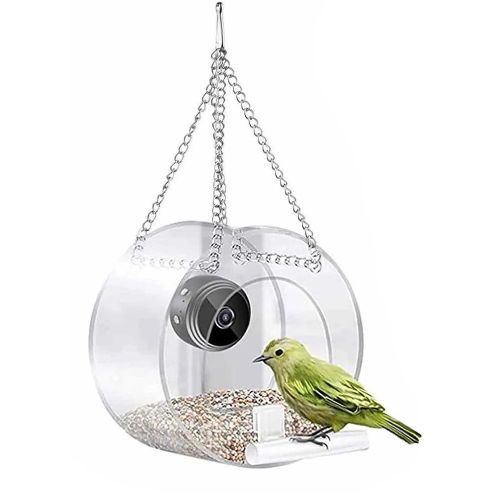 Smart Birds Hanging Feeder Acrylic with Camera Bird House Pet Feeder Transparent 1080P HD Easy Installation for Outdoor Garden