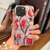 Акриловая задняя панель и ТПУ бампер для iphone 16 Plus Air 15 13 11 17 Pro XS Max 14 18 Pro Max XR 12 Красные тюльпаны Сцена медовый Чехол Ударопрочная крышка