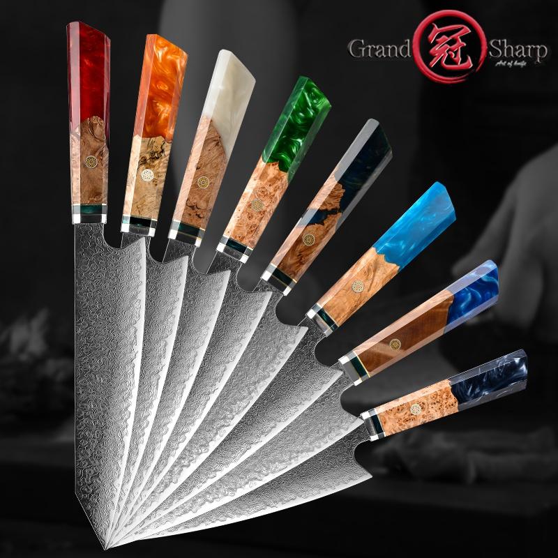 Нож шеф-повара 8,2 дюйма, 67 слоев, кухонные ножи из дамасской стали, кухонные инструменты, профессиональные ножи для нарезки, vg10, японские кухонные ножи GRANDSHARP