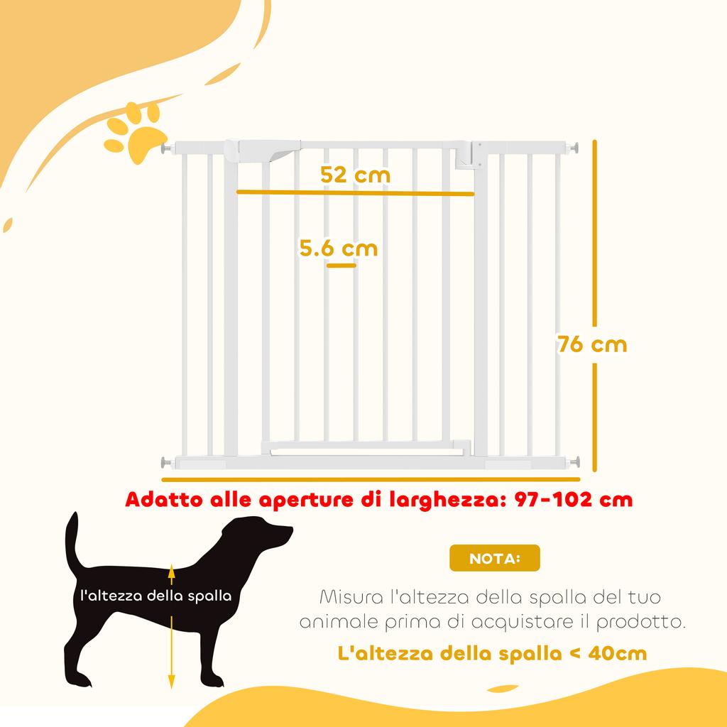 Safety Gate for Children and Pets, Self-Closing and Pressure Fit, 76-102x76 cm, White