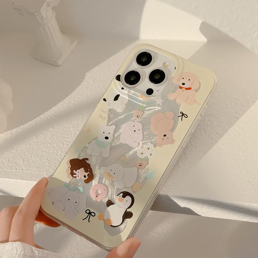Crisp Yellow Animal Mobile Phone Case Suitable for Apple 15 Feather Yarn Iphone13 Anti fall 12 Korean 16 Cartoon 14promax