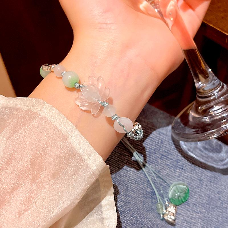 1Pc Adjustable Retro Accessories Advanced Feeling Hand Weaving Chinese Style Lotus Tassel Bracelet Butterfly Bead Pendant Jewelry