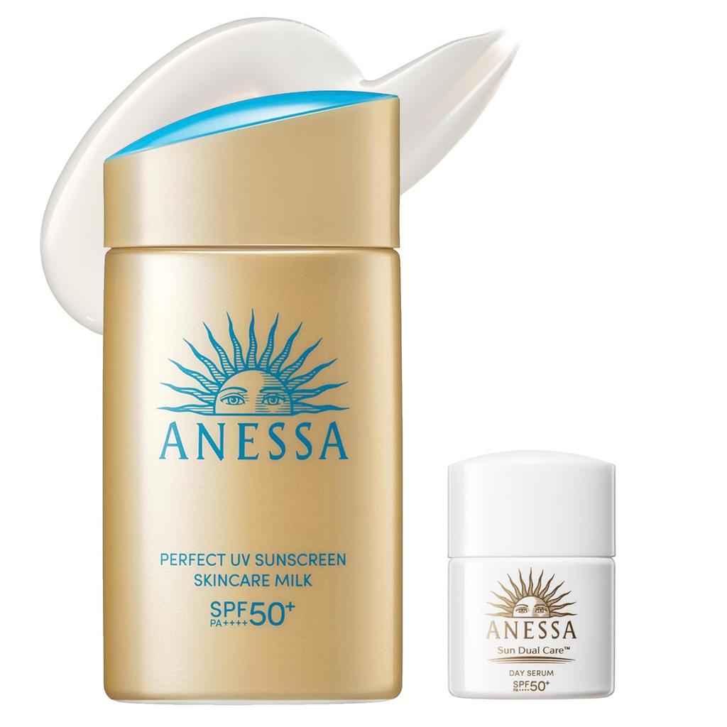 ANESSA Perfect UV Skincare Milk NA Солнцезащитное молочко с дневной сывороткой N Для лица и макияжа Водостойкое (60 мл + 6 мл, SPF50+ PA++++) - Корпус, Основание,
