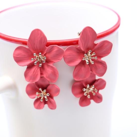 1 Pair Colorful Flower Stud Earrings Matte Bright Color Elegant Nonallergic Sweet Flower