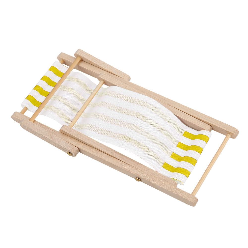 Аксессуары для кукольного домика Мини-мебель Складной пляжный стул для куклы масштаба 1/12 (Желтая полоса)