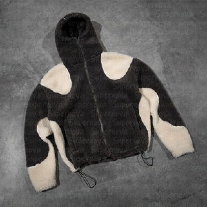 Unisex Streetwear Hooded Zip-Up Sweatshirt With 3D Print Patchwork Design Loose Fit Cotton Blend