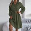 Женское модное ретро однотонное платье с длинными рукавами и завязками на талии и лацканами